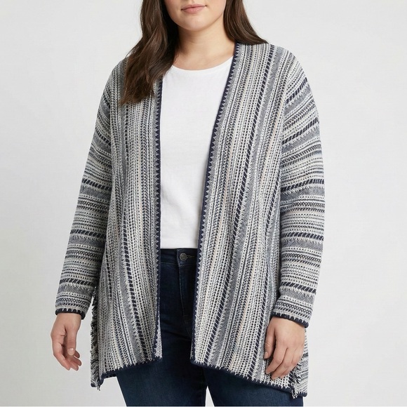 Lucky Brand Sweaters - LUCKY BRAND Textured Boho Fringe Open Front Cardigan Sweater Navy Blue 2X